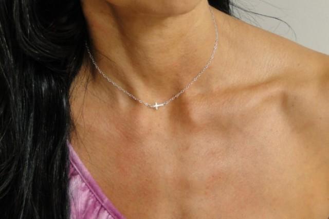 Tiny Sideways Cross Necklace, Kelly 