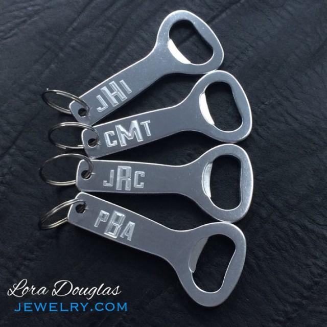 Monogram Bottle Opener Keychain, Metal Keychain, Key Ring, Engraved