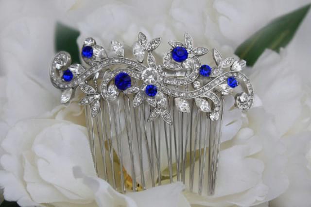 Navy Blue Crystal Bridal Hair Comb - wide 2