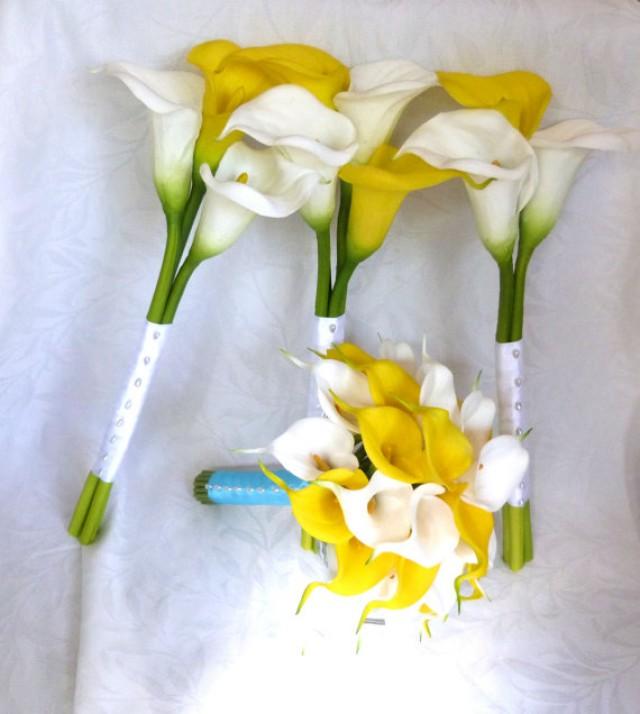 Yellow And White Calla Lily Set Mini White Calla Lily Bridal Bouquet
