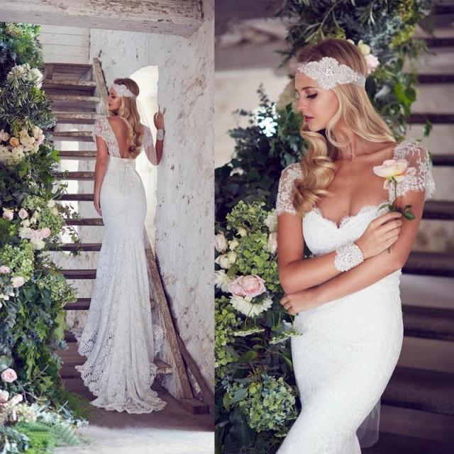 Stunning 2015 Lace Scoop Wedding Dresses Garden Sweetheart ...