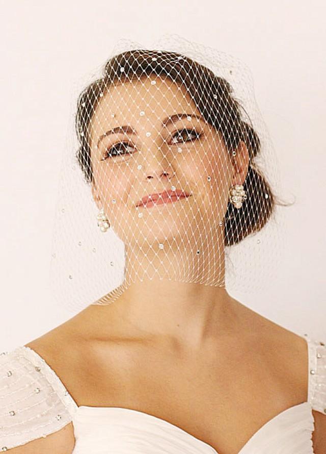 Swarovski Crystals Embellished Veils, Bridal Veil, Mini Veil, Birdcage