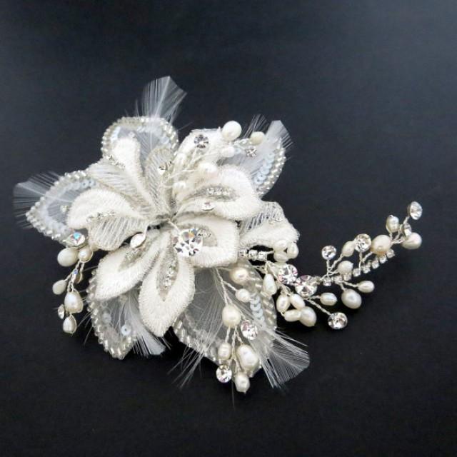 Beaded Bridal Headpiece, Flower Hair Comb, Bridal Hair Clip, Wedding Headpiece, Bridal Hair Comb