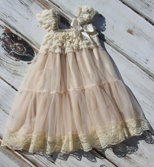 Champagne Chiffon Girls Dress Flower Girl Dresses Cream Dress Lace