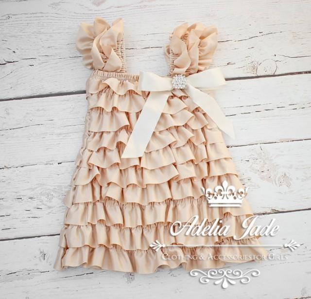 Ruffle Baby Dress, Cream Flower Girl Dress, Satin Ruffle Petti Dress, Little Girl Lace Ruffle