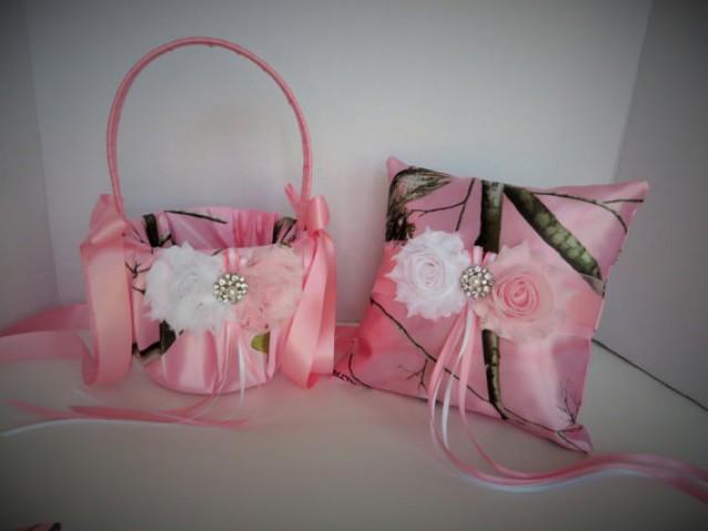 Soft Pink Realtree Camo Wedding Flower Girl Basket Pink Camo