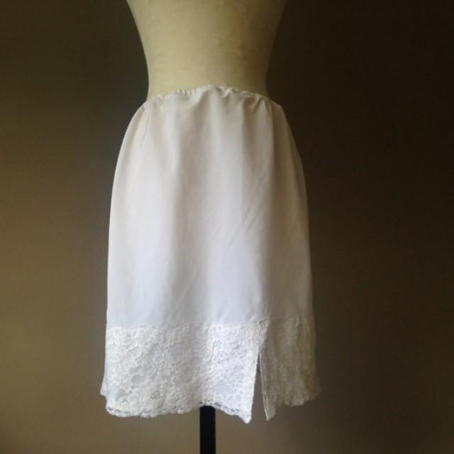 L/ Half Slip Skirt Extender / White Taffeta Nylon & Lace / Bridal