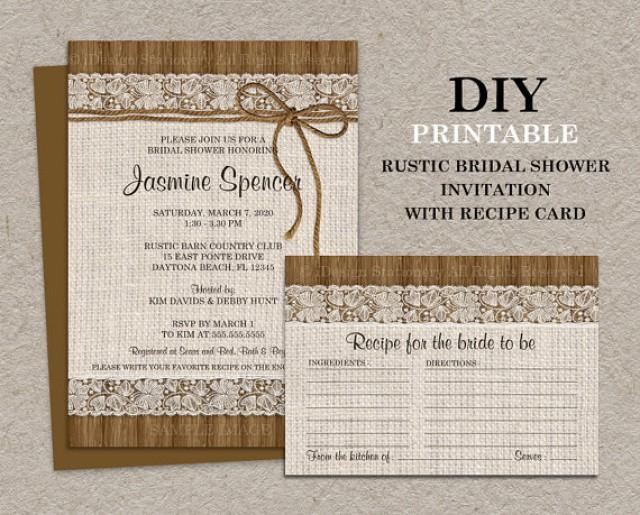 Diy Printable Rustic Bridal Shower Invitation With Recipe Card Diy Printable Rustic Bridal Shower Invitation With Recipe Card Burlap And Lace Cards