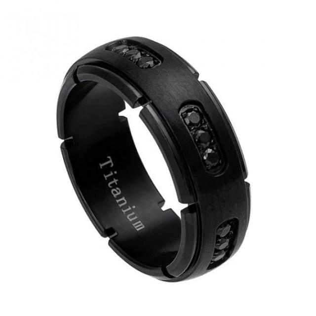 Cool Mens Gift Titanium Ring Mens Wedding Ring Black Cz Ring Mens Jewelry Titanium Wedding Band Black Ring
