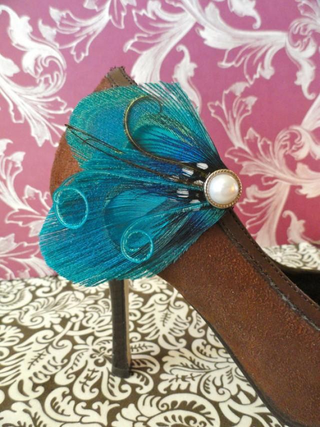 Heart And Soul Turquoise Peacock Feather Shoe Clips 2295266 Weddbook