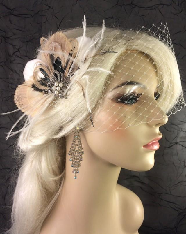 Bridal Feather Fascinator With Brooch, Bridal Fascinator, Wedding Hair