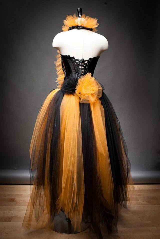 Custom Size Orange And Black Feather Burlesque Corset Witch Costume With Hat Available In Sizes Small Through 6xl 2295523 Weddbook