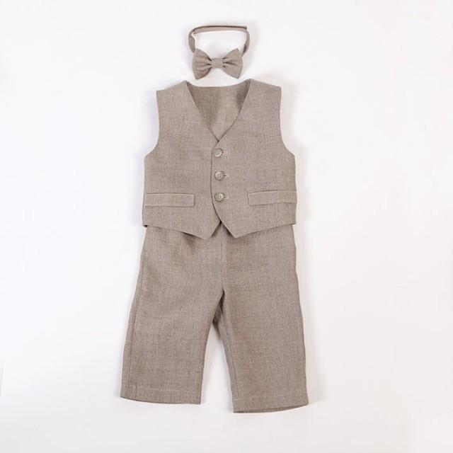 Baby Boy Linen Suit Ring Bearer Outfit Boy Baptism Natural Clothes