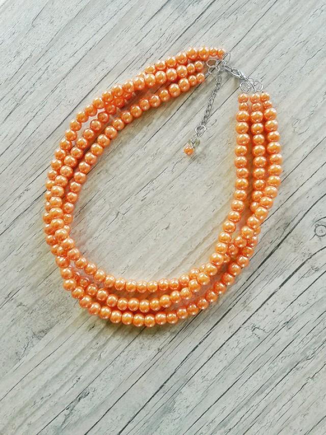 Orange Pearl Necklace,bridesmaids Orange Necklace,Tangerine Necklace