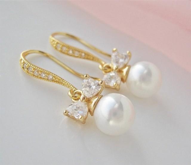 Gold Bridal Earrings, Pearl Wedding Earrings, Gold Pearl Earings, Gold