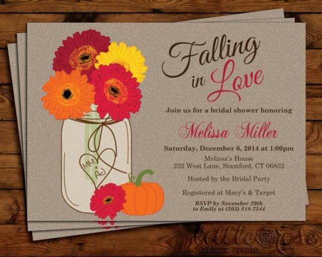 Fall Flowers Mason Jar Bridal Shower Invitation Thanksgiving