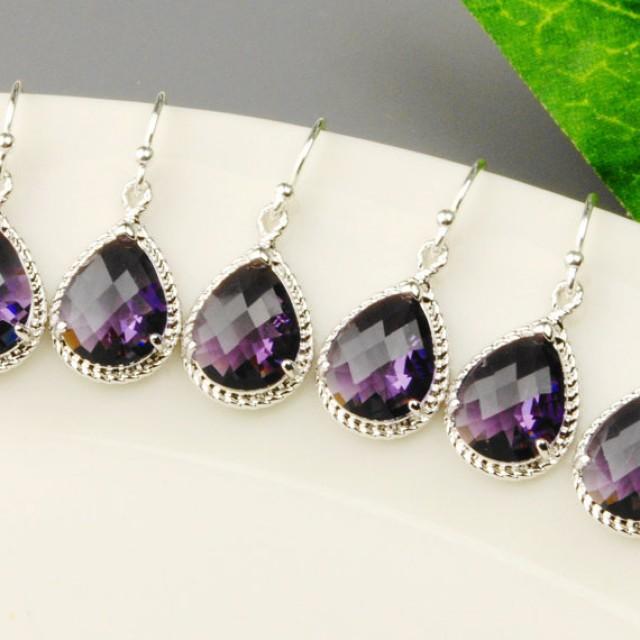 Amethyst Bridesmaid Earrings Set Of 4 8 Off Silver Purple Bridesmaid Jewelry Set Dark 9484