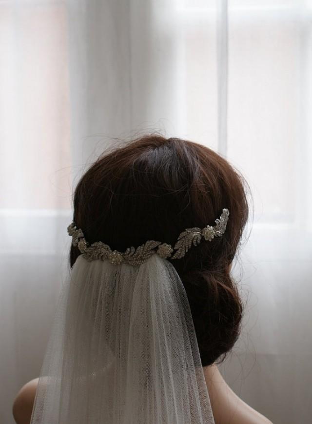 Crystal Hair Vine Bridal Headpiece And Soft Traditional Veil In English Net Waltz Chapel Cathedral Length 2296835 Weddbook