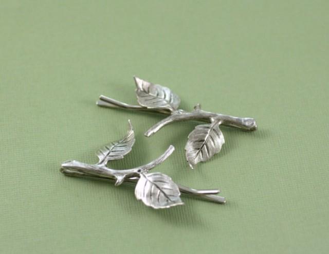 Branch Hair Pins Leaves Bridal Silver Bobby Pin Twig Hair