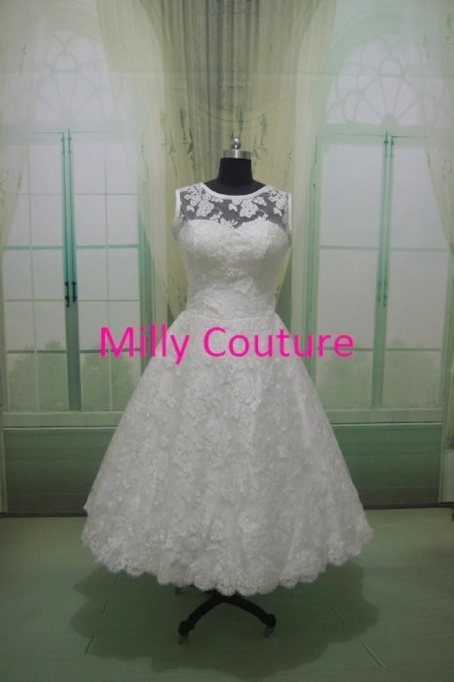 Audrey Vintage Style Lace Short Bridal Gown Vintage Inspired Tea
