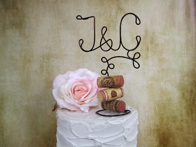 Vineyard Vintage Wedding Cake Topper With Your Initials And Corks