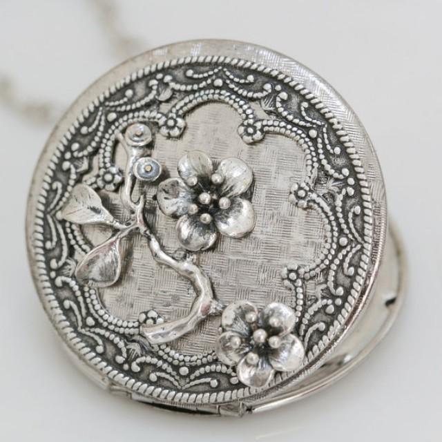 Cherry Blossom,Locket,Silver Locket,Antique Locket,Flower Locket,Flower,vintage Locket,Wedding