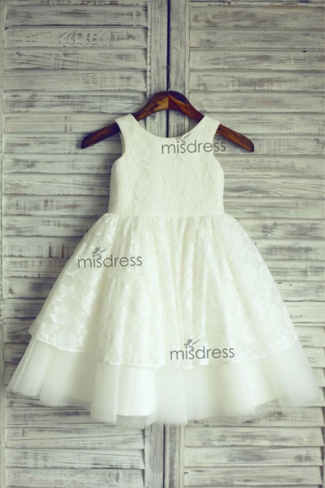 Lace Tulle Flower Girl Dress Wedding Easter Junior Bridesmaid Baptism