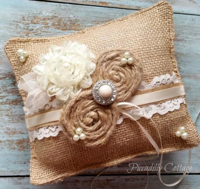 Rustic Burlap Ring Bearer Pillow Wedding Pillow Ring Bearer