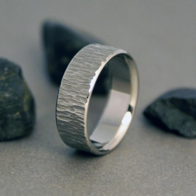 Titanium Ring Wood Grain White Ash Tree Mens Ring Titanium