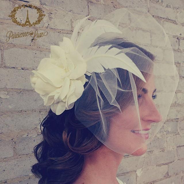 Ivory Bridal Flower Hair Accessories With Birdcage Veil, Flower Hair