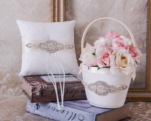 Ring Bearer Pillow And Flower Girl Basket, Wedding Ring Pillow