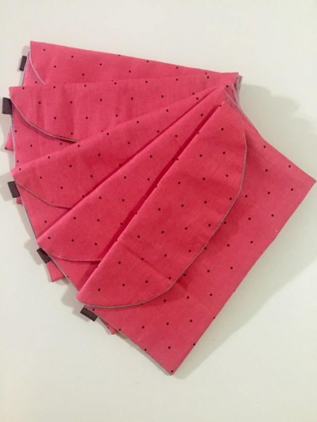 Polka Dot Coral Pink Cotton Clutches Set Of 5 Bridesmaid Gifts Handmade