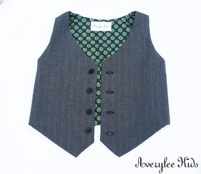 Boys Charcoal Grey Pinstripe Vest, Baby Vest, Toddler Vest, Charcoal Grey Vest, Wedding Ring