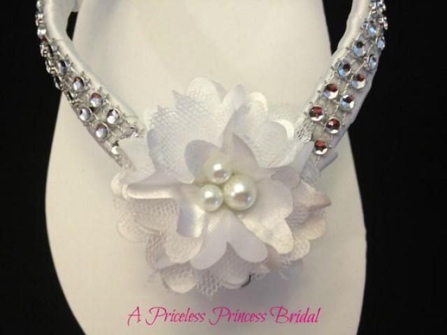 white flip flops with rhinestones