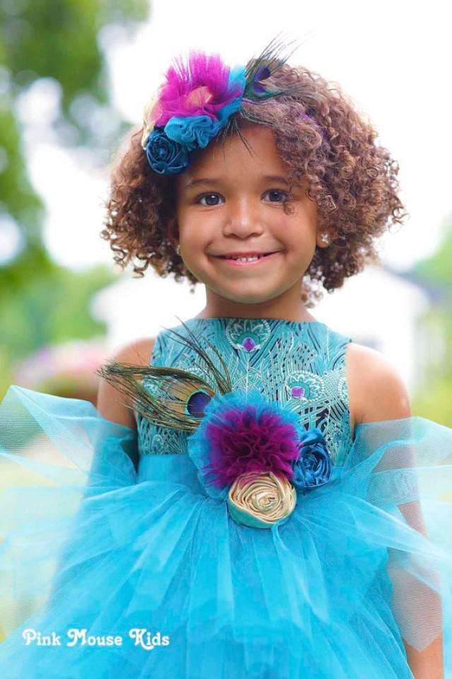 Flower Girl Dress, Peacock Blue Dress, Little Girls Dress, Custom Made