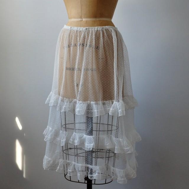 Rare Net Lace Ruffled Petticoat Slip Bridal Wedding Victorian White