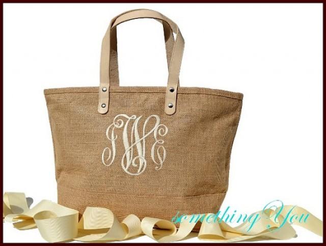 personalised jute bag with leather handles