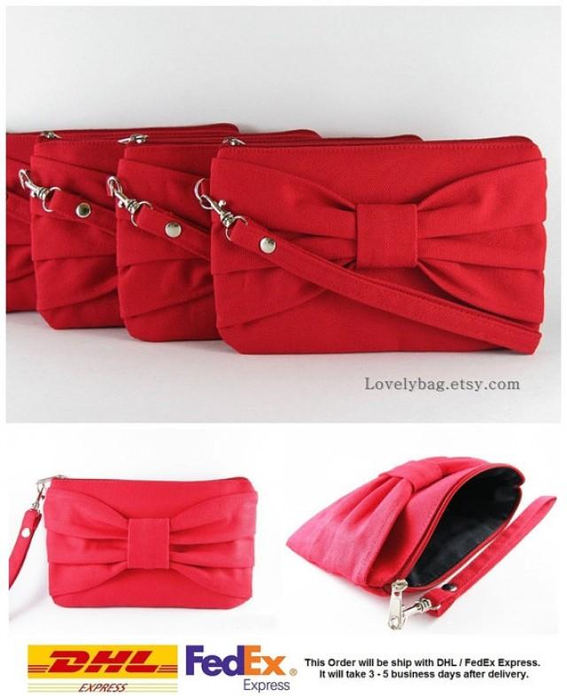 SUPER SALE Set Of 7 Red Bow Clutches Bridal Clutches, Bridesmaid