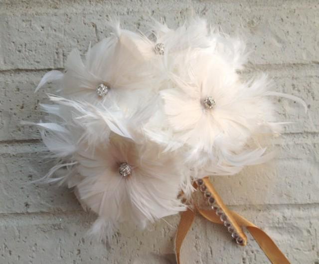 IVORY COUTURE Feather Bouquet Pomander Feathers Flowers And Crystal Vintage Wedding Custom