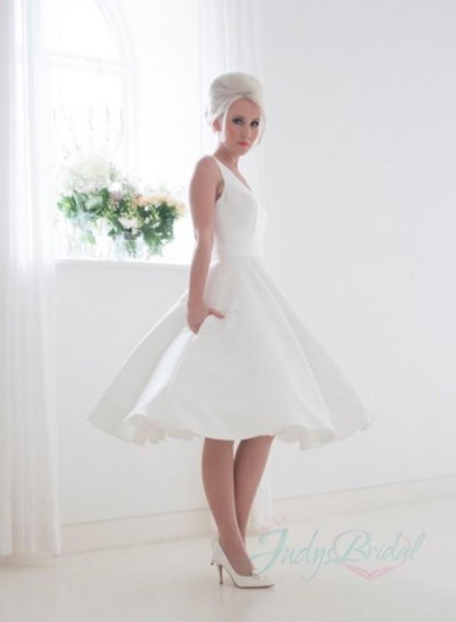 Jw16039 Sexy Open Back Simple Satin Tea Length Wedding Dress