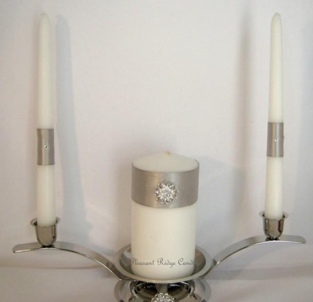 Bling Unity Candle Silver Unity Candle Set Ivory Unity Candle White Unity Candle Wedding Candle