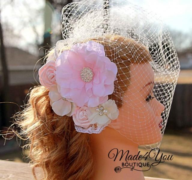 Blush Ivory Birdcage VeilBlush Bridal FascinatorWedding Headpiece