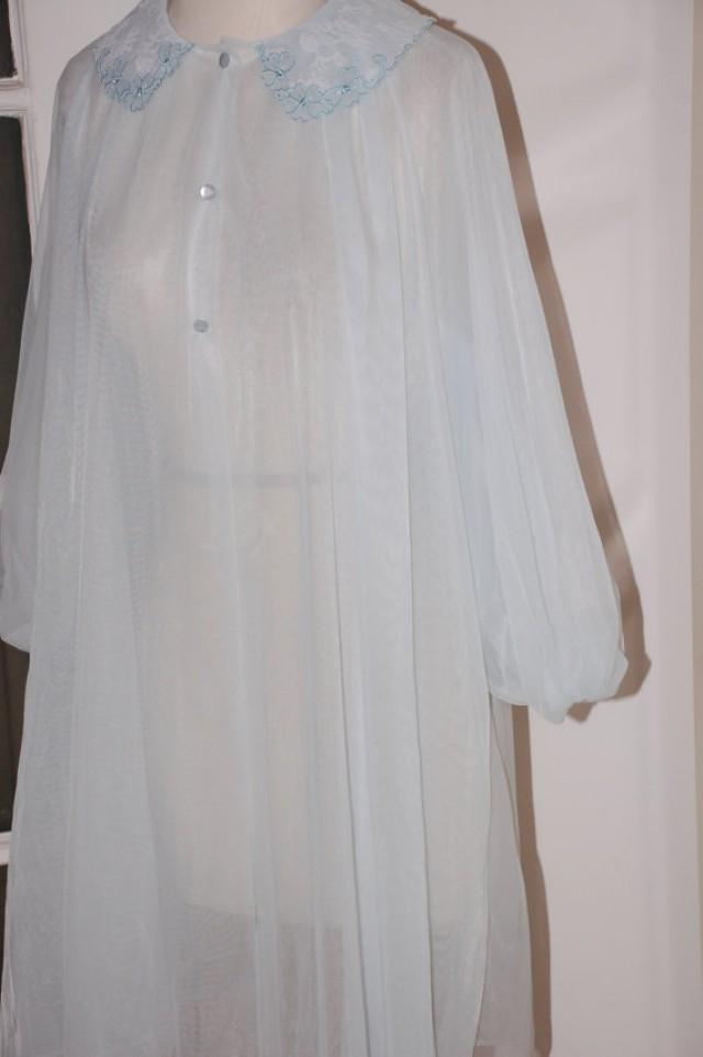 S Robe Pale Blue Peignoir Chiffon Lingerie Lace Applique