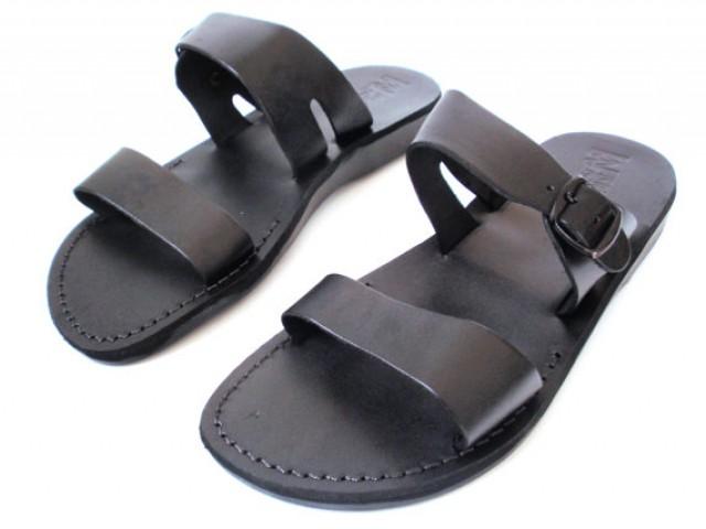 double strap leather slides