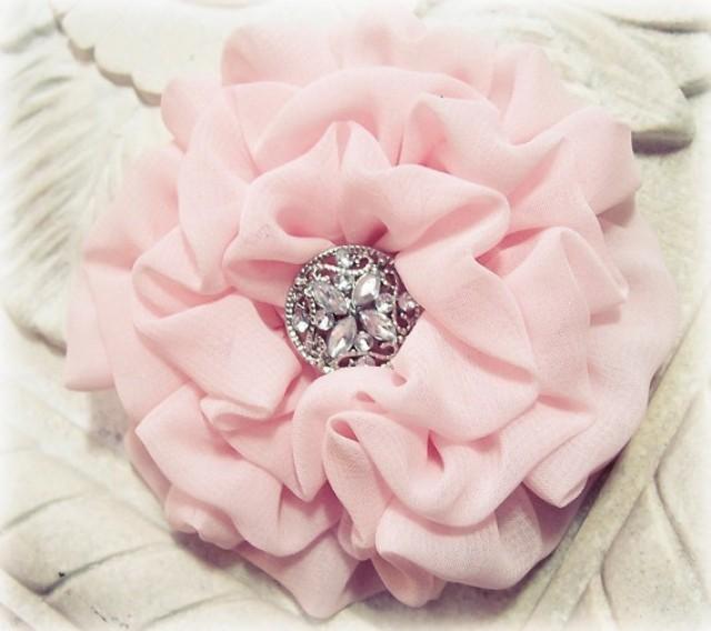 Light Pink Flower Pin Brooch And Hair Clip Combination Chiffon Fabric