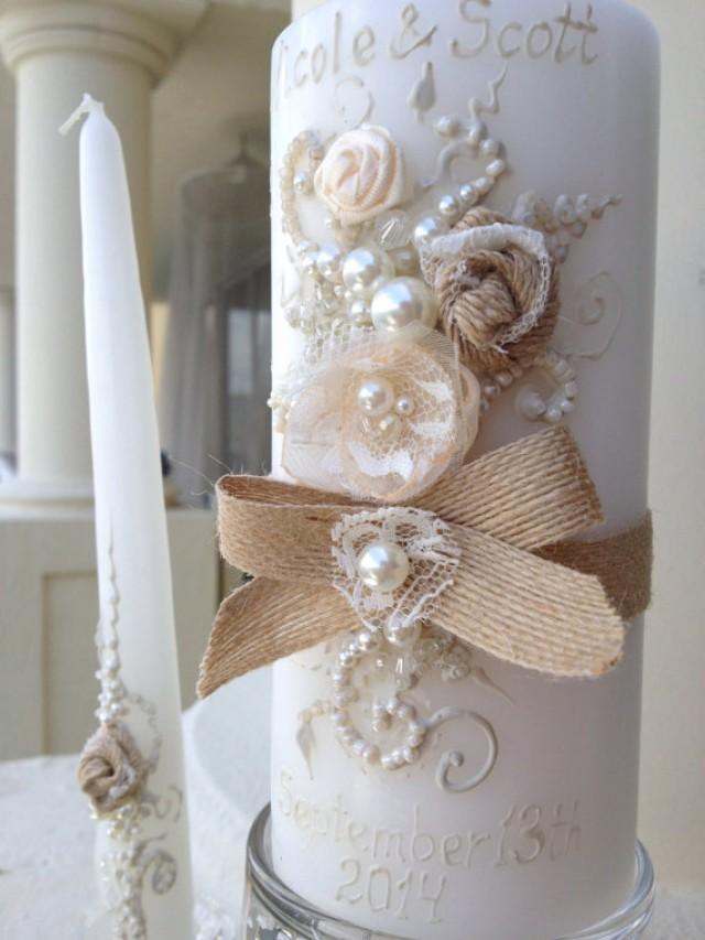 Rustic Chic Wedding Unity Candle Set 3 Candles And 3 Glass