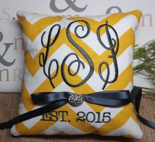 Monogrammed Ring Bearer Pillow, Ring Pillow, Chevron Ring Pillow, Wedding Pillow, Embroidered