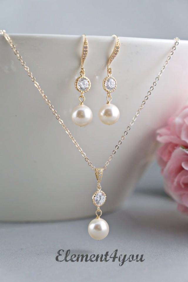 Bridal Jewelry Set Bridesmaid Necklace Earrings Set Pearls Cubic