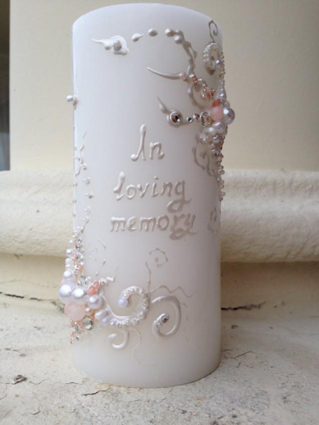 Wedding Memorial Candle In White And Blush Pink With Crystals, Custom