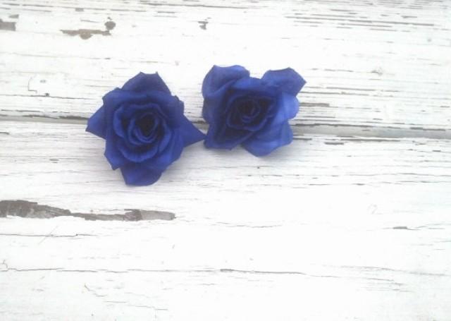 Silk Flowers 5 Small Roses Royal Blue Diy Bridal Craft